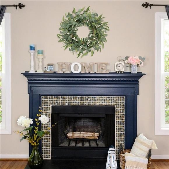 20in Artificial Eucalyptus Wreath for Front Door Fall Wreath Green Leaf Wreath - Picture 3 of 7